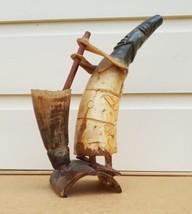 Vintage African Real Ox Horn Handmade Tribal Art old Statue Decorative Large L21 - £120.45 GBP