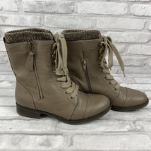 Limelight Taya Sock Combat Ankle Boots Brown/Gray Taupe Tie Up Zippers Sz 7 - £16.98 GBP