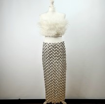 NEW - Fuzzy Trim Tube Top &amp; Pencil Skirt - Silver / White - Medium - $47.52