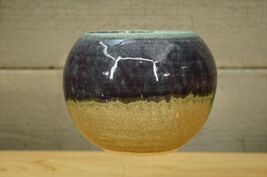 Studio Art Pottery Purple Mint Green Drip Round Ikebana Bowl Planter Vas... - $24.74