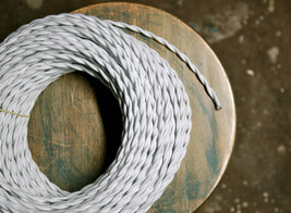 White cotton cloth covered wire scribble-vintage style lamp cord - £1.10 GBP
