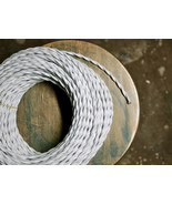 White cotton cloth covered wire scribble-vintage style lamp cord - £1.09 GBP