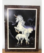 Vintage 80s 90s Terraro Lake Moon Stars Nature Unicorn Fantasy Art Print... - £19.90 GBP