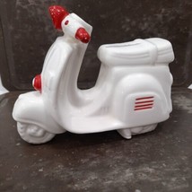 Piggy Bank Vintage Vespa Scooter White and Red No stopper 1 small chip RARE - $13.10