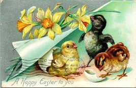 Vtg Postcard Tuck&#39;s Easter Series 112 - Chicks &amp; Daffodils - Happy Easte... - $20.04