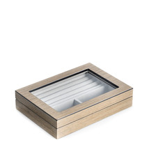 Bey Berk Lacquered Wood Valet Box with Glass Top Slots  Cufflinks Gray  - £62.16 GBP