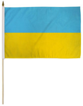 12x18 12&quot;x18&quot; Wholesale Lot of 12 (Dozen) Ukraine Plain Stick Flag wood Staff - £33.81 GBP