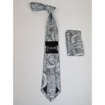 Men's Stacy Adams Tie and Hankie Set Woven Design #St415 Silver gray image 2