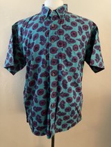 Vintage Chaps Ralph Lauren Turquoise Purple Paisley Print Short Sleeved Size Lg - £17.63 GBP