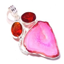Pink Botswana Agate Faceted Garnet &amp; Topaz Pendant Jewelry 2&quot; SA 1873 - £5.21 GBP