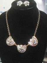 J CREW Vintage Clear Faceted Rhinestone Statement Necklace &amp; Pierced Earrings - £98.55 GBP