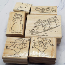 Stampin Up 2001 Winter Play Wood Mounted Rubber Stamps Set of 6 - $5.93