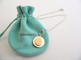 Tiffany &amp; Co Silver 18K Gold CIrcle Necklace Pendant Chain Engravable Gift Pouch - £357.00 GBP