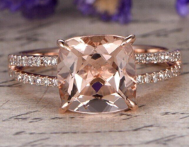 14K Rose Gold Plated 3Ct Cushion Cut Lab-Created Morganite Halo Engagement Ring - £53.47 GBP