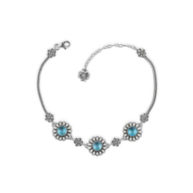 Sterling Silver Filigree Art Blue Topaz Gemstone Woman Link Bracelet - £53.68 GBP