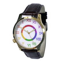 Backwards Watch Rainbow Roman Numerals Gold Case Personalized Watch  - $46.00
