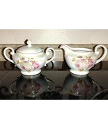 VTG Cream &amp; Lidded Sugar Bowl Set Floral Rose Pattern Carnival Glass Ger... - $24.99