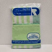 Vintage Dan River 2 Standard Pillowcases Green Stripe No Iron Made in USA - New - £39.61 GBP