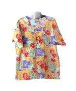 Crest Scrub Top Floral Medium Womens 100% Cotton Colorful Nurse - $10.97