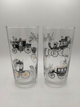 Pair Vtg MCM LIbby Black Gold Carriage Drinking Glasses High Ball Water Glasses - £14.64 GBP