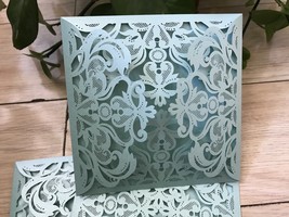 50pcs Light Blue Wedding Cards,Laser Cut Invitation Cards,Wedding Invita... - $71.80