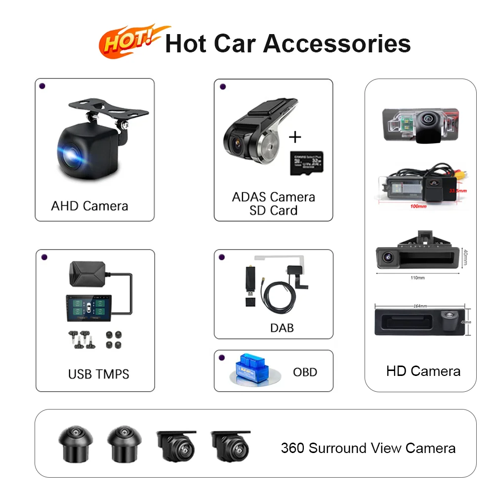 Android Car Radio Accessories Auto Tools Ahd Hd 360 Camera Obd Dab Adas Dvr Sd - £15.19 GBP+