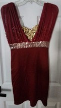 NWOT Event Burgundy Metallic Gold Sequin Dress Size Small - £32.05 GBP