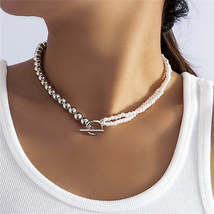 Pearl &amp; Silver-Plated Layered Toggle Necklace - £11.06 GBP