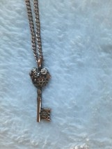 Vtg 26&quot;+2&quot; Extender Copper/Silver Tone Necklace Key Shape Pendant W/Gear... - $8.60