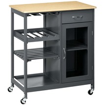 Rolling Kitchen Island Cart w/ Wine Rack &amp; Storage, Gray - $224.22 CAD