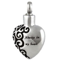 Stainless Steel &quot;Always in my heart&quot; Cremation Urn Pendant w/20-inch Necklace - £71.93 GBP