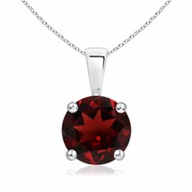 ANGARA 8MM Natural Round Garnet Solitaire Pendant Necklace in 14K White Gold - £308.38 GBP