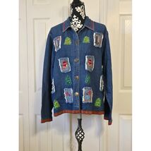 Patchington Womens Denim Jacket L Christmas Trees Stockings Embroidered ... - €25,67 EUR