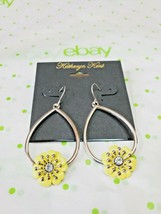 Katheryn Kent Silver Tone French Wire Drop Yellow &amp; Silver Flower Earrings - £9.97 GBP