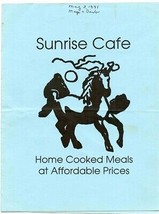 Sunrise Cafe Menu 1991 Home Cooked Meals at Affordable Prices Unicorn Cover  - £14.26 GBP