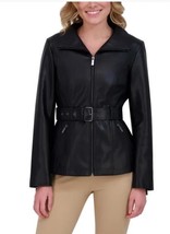 Kenneth Cole Womens Jacket Black Faux Leather Pockets Belted Convertible... - $1,372.07 MXN