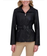 Kenneth Cole Womens Jacket Black Faux Leather Pockets Belted Convertible... - $1,372.07 MXN