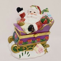 Santa Sleigh Trinket Box Christmas 5&quot; Ceramic 2003 Home for the Holidays  - $14.99