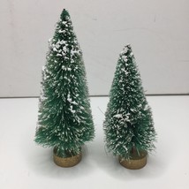 Christmas Village Tree Statues Snow Frosted Winter Evergreen Set Of 2 5&quot; &amp; 6&quot; - £11.98 GBP