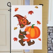 Halloween Themed Garden Gnome w/ Pumpkin &amp; Leaves Outdoor Lawn Flag - $35.99