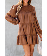 Chestnut Floral Lace Crochet Tiered Ruffled Mini Dress - $448.04 MXN