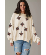White Thanksgiving Turkey Waffle Oversized Knit Top - $489.08 MXN