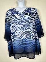 Maggie Barnes Womens Plus Sz 2X Sheer Blue Animal Print V-neck Blouse 3/4 Sleeve - £14.38 GBP