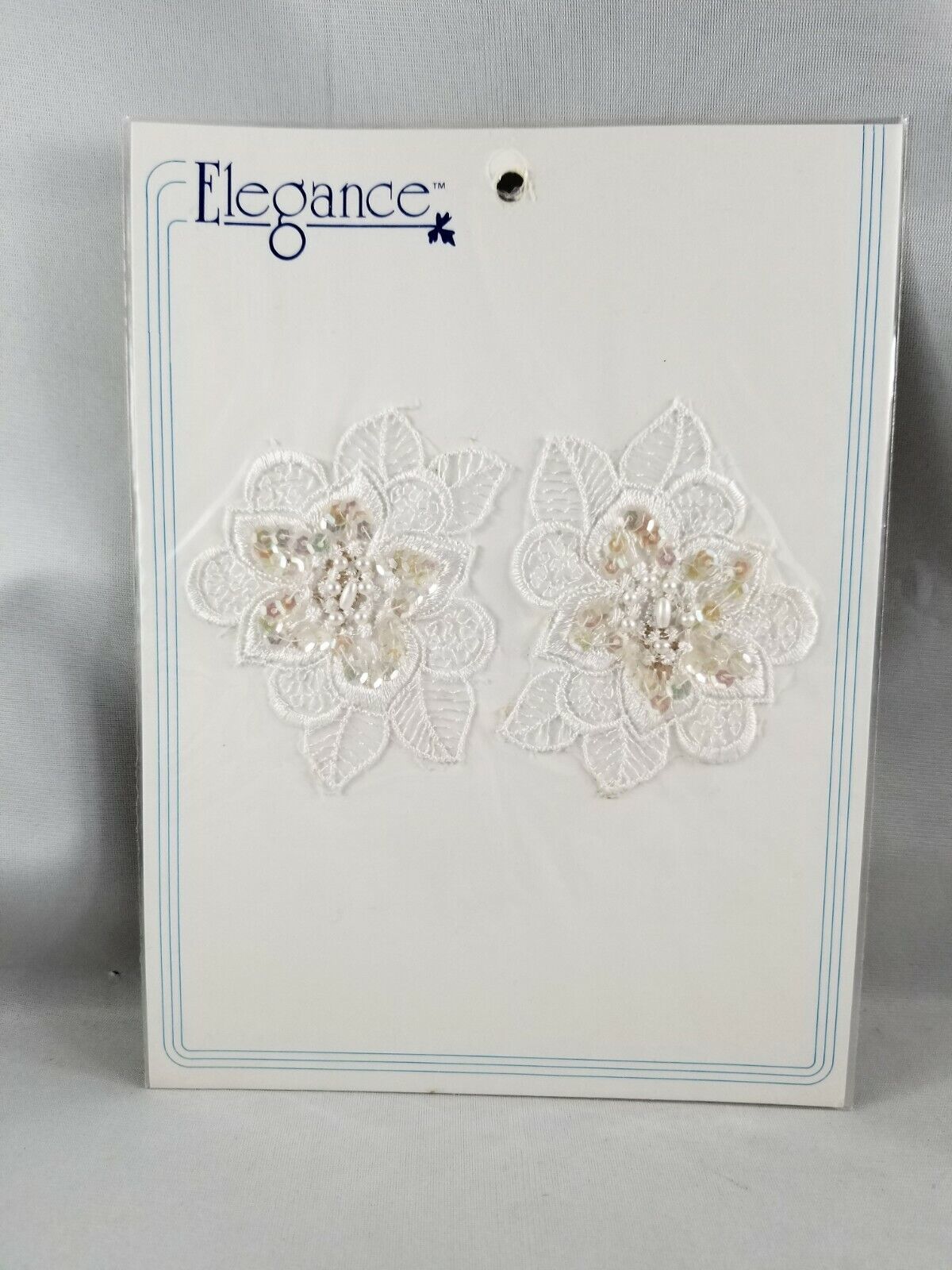 Elegance Sequined Flower Sewing Beaded Applique Motif Daisy White Set of 2 - $6.78