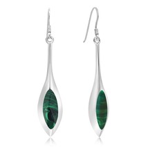 Modern Long Icicle Green Malachite Inlay Sterling Silver Dangle Earrings - £19.04 GBP