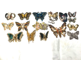 Butterfly Pins Collection of 16 Pieces Cloisonne, Enamels, Colored Stone, Motion - £45.23 GBP