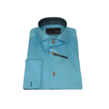 Men's Axxess Turkey Shirt 100% Cotton High Collar 224-08 French Cuffs Teal image 6
