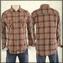 Fender Western Mens Long Sleeve Button Up Dress Shirt Brown Red Plaid NEW S 3XL - $67.54
