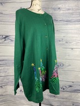Quacker Factory Embroider Sequin Stud Tree Button Front Cardigan Womens ... - £14.09 GBP