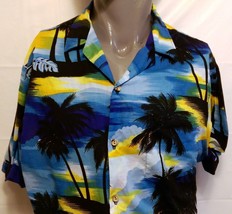 Styled by RJC Ltd. Sunset Palm Trees Hawaiian Shirt Size Large Ocean Canoe Aloha - £23.25 GBP